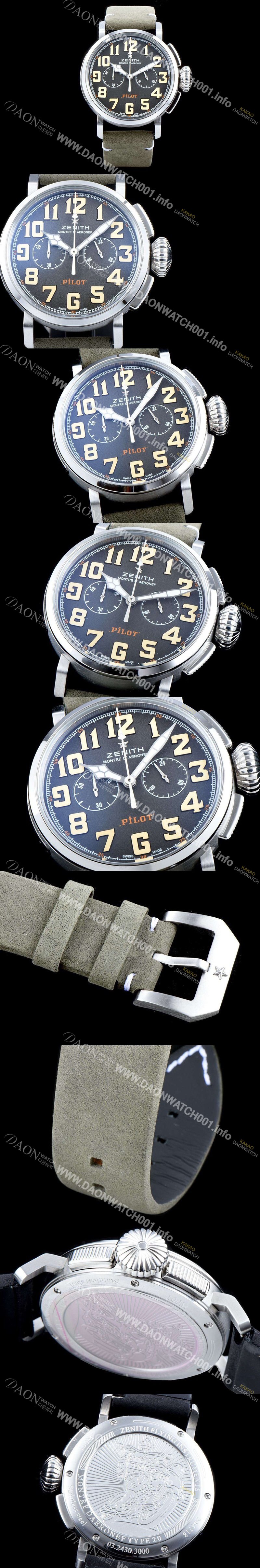 홍콩명품 [제니스] 남성용 파일럿 헤리티지 타입20 11.2430.4069/21.C773 톤업!!크로노그래프 슬레이트 그레이 그랜드 다이얼 일본 수입산 쿼츠 무브먼트 ZEN4200