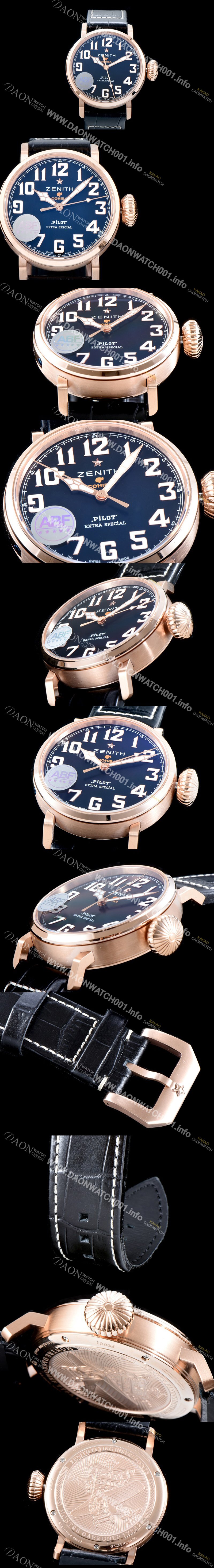 홍콩명품 [제니스] 남성용 파일럿 타입20 18.2430.679/27.C721 코이바 스페셜!! 고급스러운 18K 로즈골드 케이스 블랙 다이얼 오토매틱 무브먼트 ZEN4201