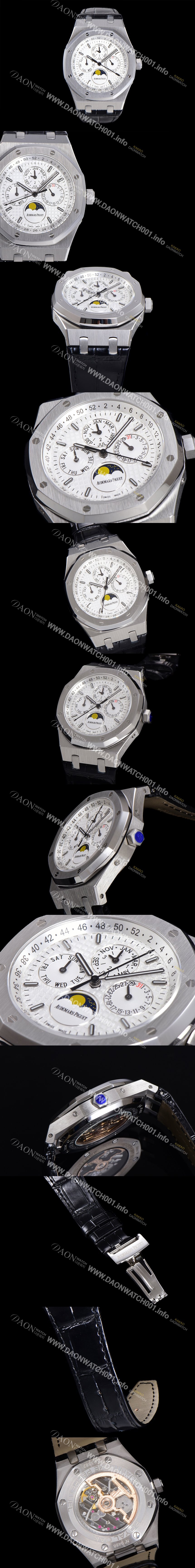 홍콩명품 [오데마피게] 남성용 로얄오크 퍼펙츄얼 캘린더 41mm 오토매틱 T5134 타입 가죽줄 화이트다이얼 aud9513