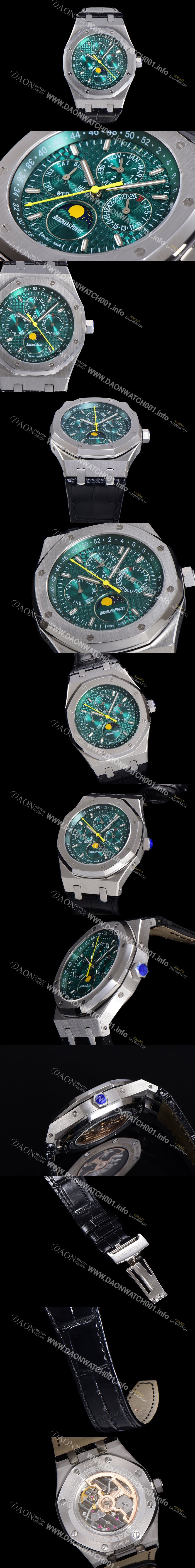 홍콩명품 [오데마피게] 남성용 로얄오크 퍼펙츄얼 캘린더 41mm 오토매틱 T5134 타입 가죽줄 그린다이얼 aud1953