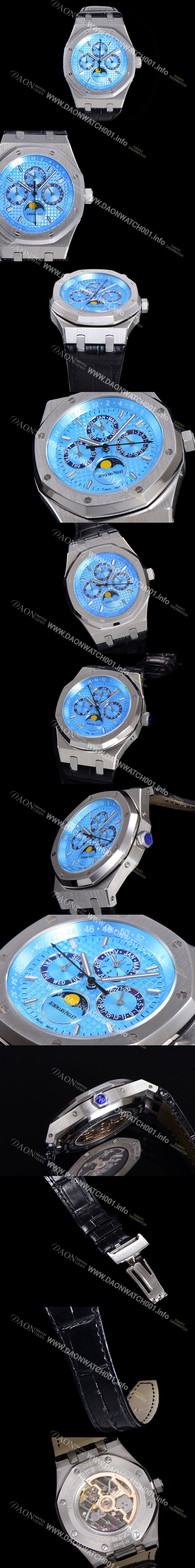 홍콩명품 [오데마피게] 남성용 로얄오크 퍼펙츄얼 캘린더 41mm 오토매틱 T5134 타입 가죽줄 블루다이얼 aud1513