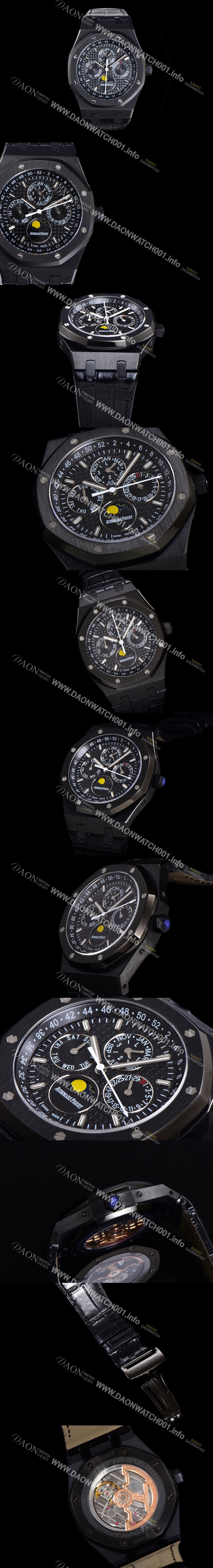 홍콩명품 [오데마피게] 남성용 로얄오크 퍼펙츄얼 캘린더 41mm 오토매틱 T5134 타입 PVD블랙 무광 코팅 가죽줄 블랙다이얼  aud1359