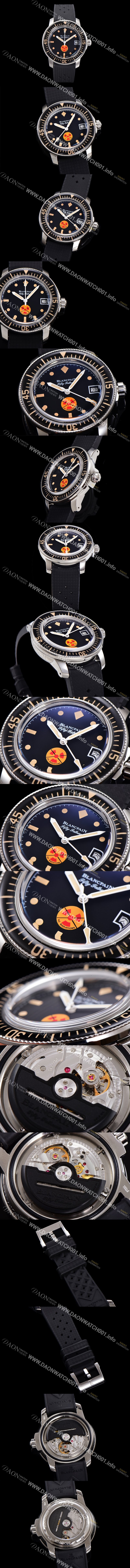 홍콩명품 [블랑팡] 남성용 1:1수제공정형 피프티패덤스 리미티드 에디션 오토매틱 ETA2836-2 타입 45mm 우레탄줄 세라믹 블랙다이얼 bla87428