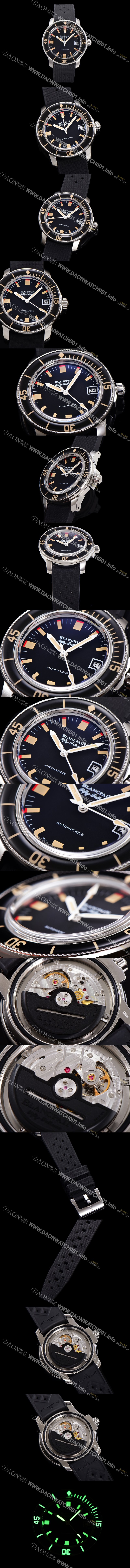 홍콩명품 [블랑팡] 남성용 1:1수제공정형 피프티패덤스 오토매틱 ETA2836-2 타입 45mm 우레탄줄 세라믹 블랙다이얼  bla80792