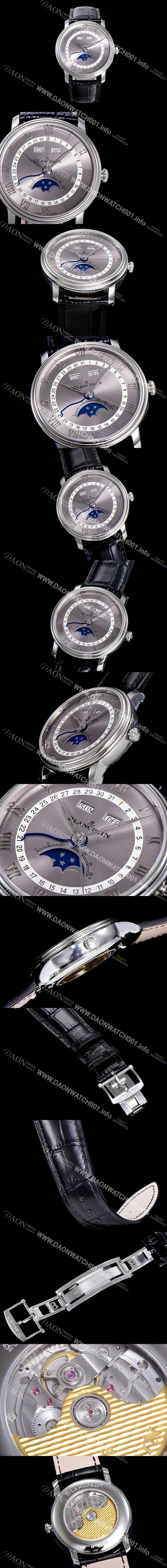 홍콩명품 [블랑팡] 남성용 빌레레 퀀탬 컴플레트 문페이즈 Cal.6654 오토매틱 40미리 블랙가죽줄 그레이다이얼 BLA14122