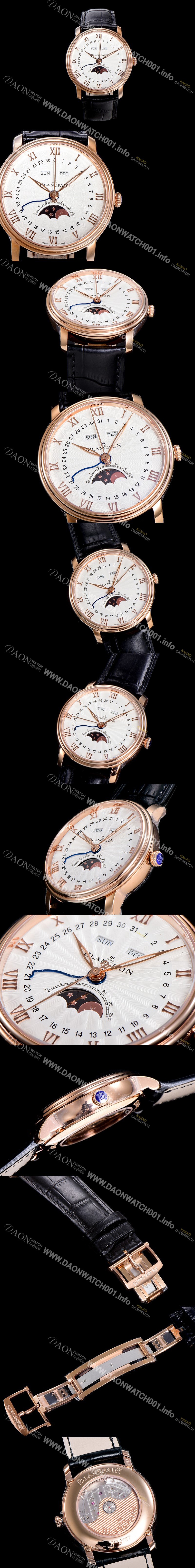 홍콩명품 [블랑팡] 남성용 빌레레 퀀탬 컴플레트 문페이즈 Cal.6654 오토매틱 40미리 블랙가죽줄 18K 로즈골드 화이트다이얼 BLA14136