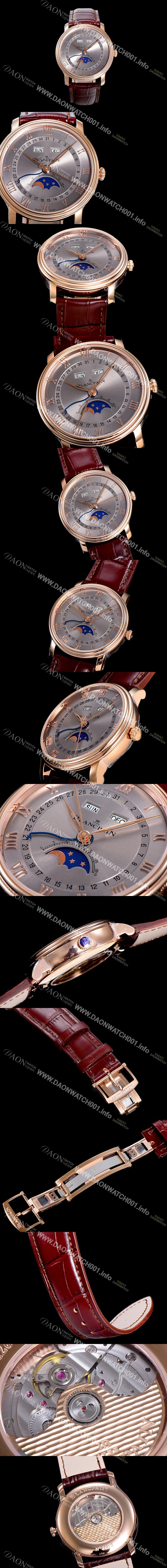 홍콩명품 [블랑팡] 남성용 빌레레 퀀탬 컴플레트 문페이즈 Cal.6654 오토매틱 40미리 블랙가죽줄 18K 로즈골드 그레이다이얼 BLA14151