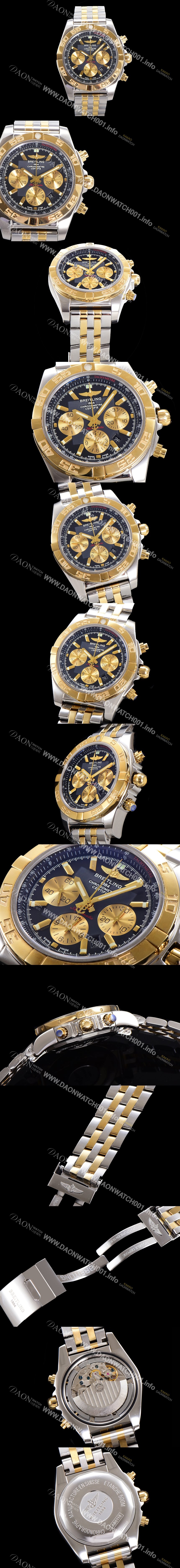 홍콩명품 [브라이틀링] 남성용 크로노맷 오토매틱 크로노그래프 ETA7750-2타입 44mm 옐루골드 매탈줄 블랙다이얼 bre3111