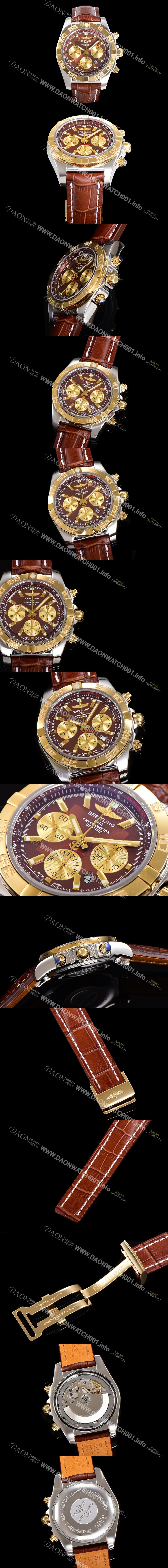 홍콩명품 [브라이틀링] 남성용 원드라이더 크로노맷 오토매틱 ETA-7750 기계식 44mm 18K 옐루골드 가죽줄 브라운다이얼 bre5391