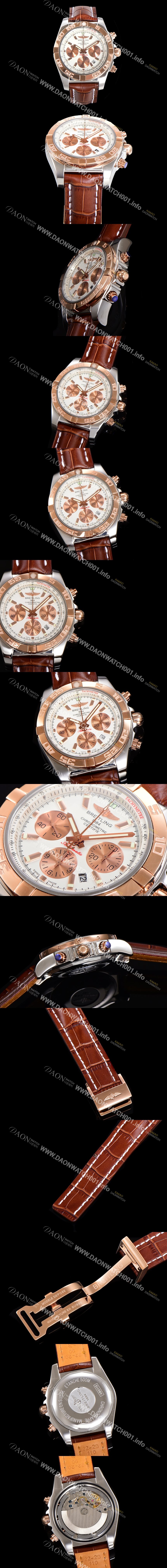 홍콩명품 [브라이틀링] 남성용 원드라이더 크로노맷 오토매틱 ETA-7750 기계식 44mm 18K 로즈골드 가죽줄 화이트다이얼 bre3911