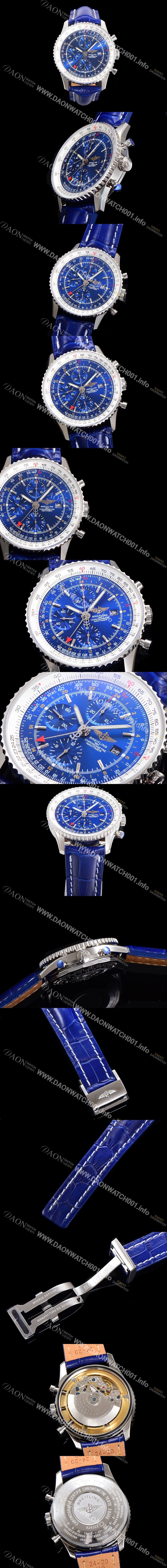 홍콩명품 [브라이틀링] 남성용 네비타이머 크로노그래프 ETA7750-2 타입 오토매틱 46mm 가죽줄 블루다이얼 bre1599