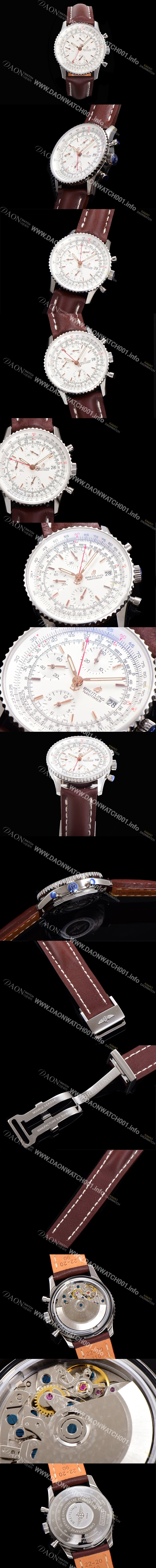 홍콩명품 [브라이틀링] 남성용 네비타이머 크로노그래프 ETA7750-2 타입 오토매틱 41mm 가죽줄 화이트다이얼 bre2121