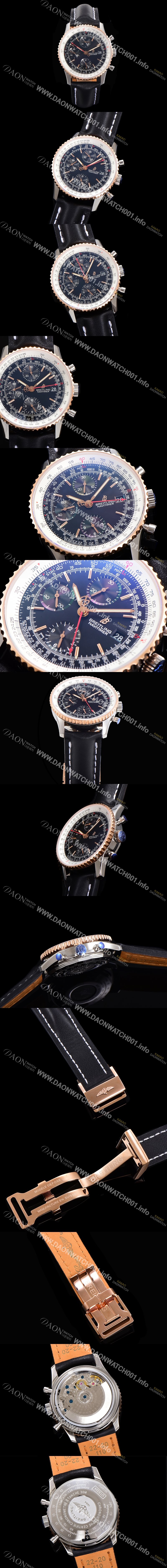 홍콩명품 [브라이틀링] 남성용 네비타이머 크로노그래프 ETA7750-2 타입 오토매틱 41mm 18K로즈골드 가죽줄 블랙다이얼 bre19151