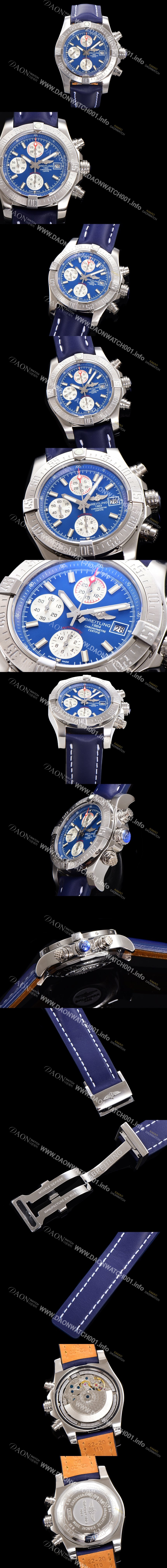 홍콩명품 [브라이틀링] 남성용 어벤져 크로노그래프 ETA 7750-2 타입 45mm 가죽줄 블루다이얼 bre8866