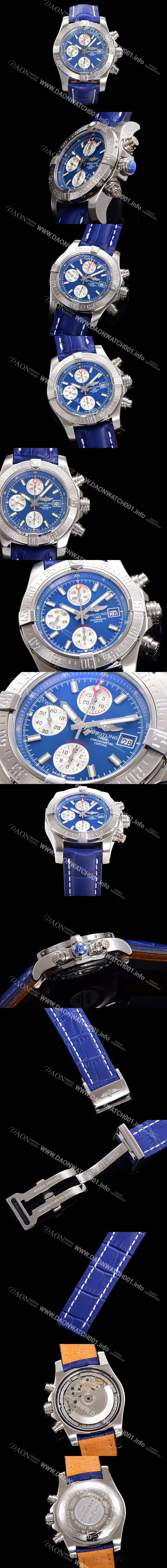 홍콩명품 [브라이틀링] 남성용 어벤져 크로노그래프 ETA 7750-2 타입 45mm 가죽줄 블루다이얼 bre6448