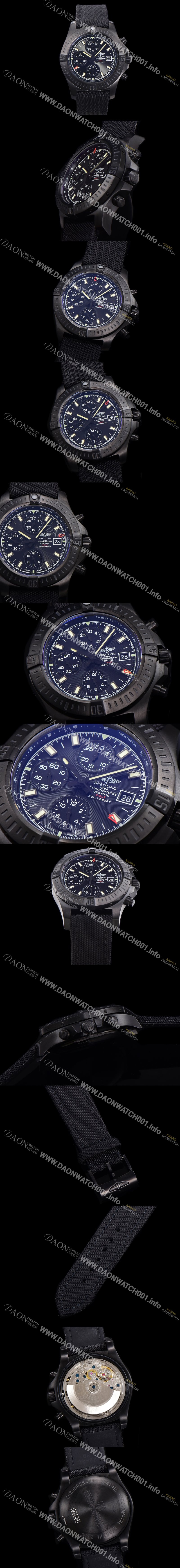 홍콩명품 [브라이틀링] 남성용 어벤져 크로노그래프 ETA 7750-2 타입 45mm PVD코팅 나토천밴드 블랙다이얼 bre8824