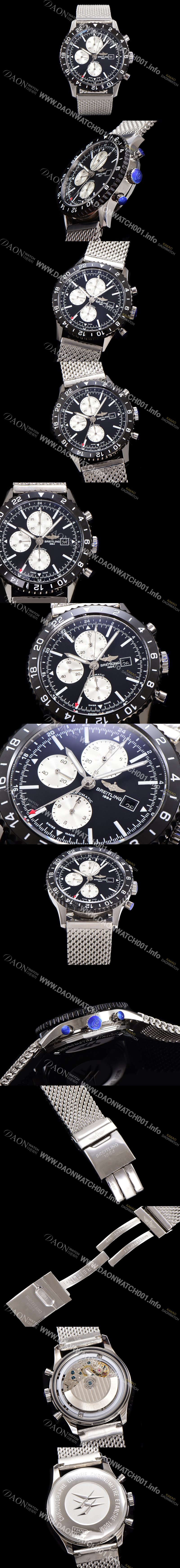 홍콩명품 [브라이틀링] 남성용 크로노라이너 오토매틱 ETA 7750-2B 타입 46mm 메쉬메탈줄 세라믹 블랙다이얼 bre6846