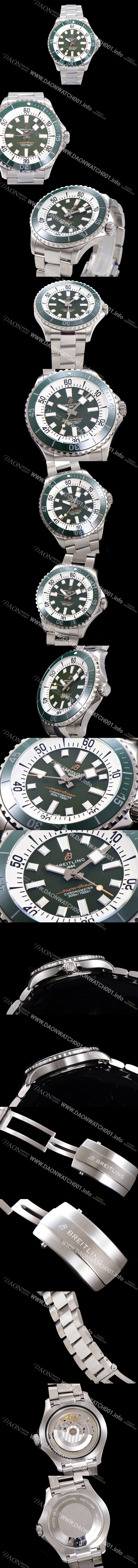 홍콩명품 [브라이틀링 뉴 다이버워치] 남성용 슈퍼오션 44mm 오토매틱 ETA2824-2 타입 크로노미터 메탈줄 세라믹베젤 그린다이얼 bre4482