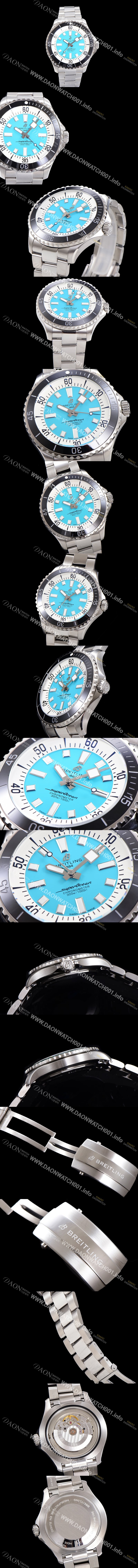 홍콩명품 [브라이틀링 뉴 다이버워치] 남성용 슈퍼오션 44mm 오토매틱 ETA2824-2 타입 크로노미터 메탈줄 세라믹베젤 스카이블루다이얼 bre9686