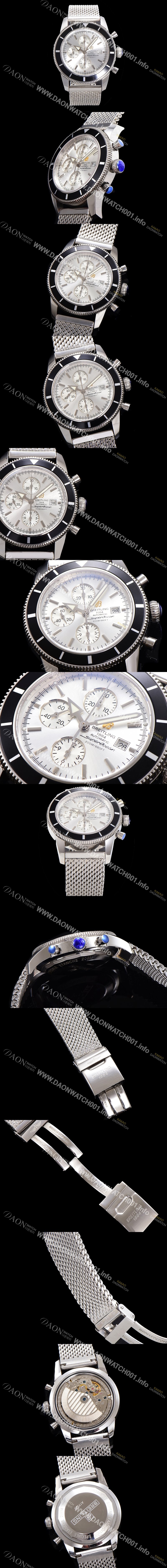 홍콩명품 [브라이틀링] 남성용 슈퍼오션 해리티지 크로노그래프 ETA7750-2 타입 오토매틱 46mm 메쉬 메탈줄 화이트 실버다이얼 bre9082