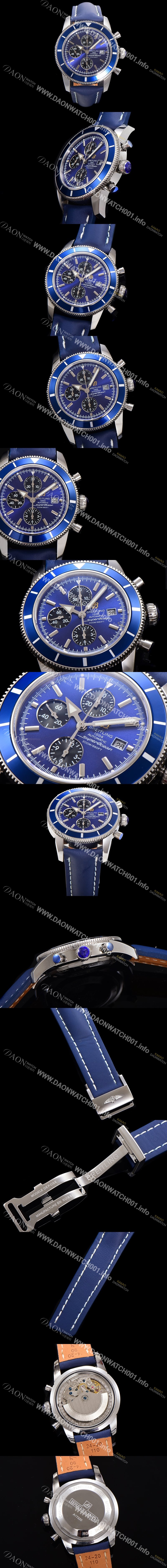 홍콩명품 [브라이틀링] 남성용 슈퍼오션 해리티지 크로노그래프 ETA7750-2 타입 오토매틱 46mm 가죽줄  블루다이얼 bre9642