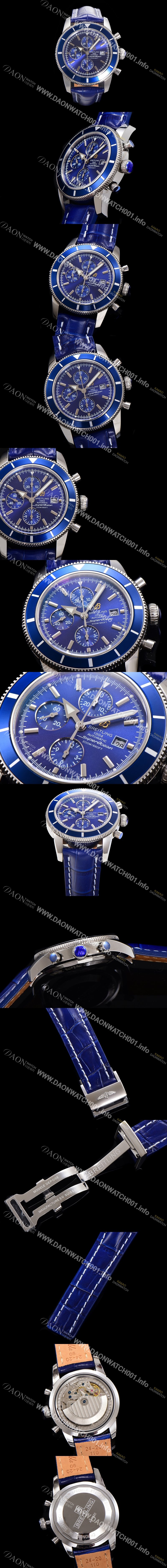 홍콩명품 [브라이틀링] 남성용 슈퍼오션 해리티지 크로노그래프 ETA7750-2 타입 오토매틱 46mm 가죽줄 블루다이얼 bre6946