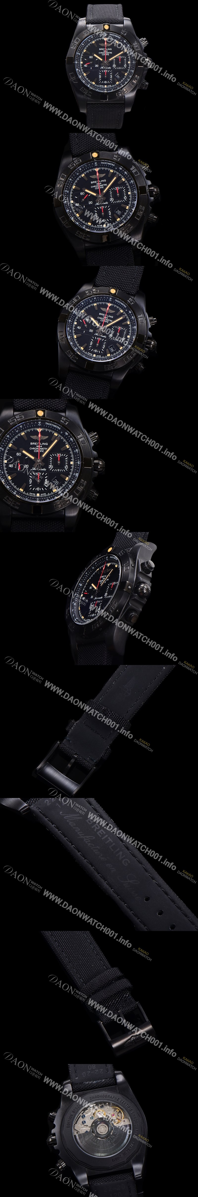 홍콩명품 [브라이틀링] 남성용 크로노맷  DLC 블랙스틸 오토매틱 ETA 7750-2 타입 44mm 나토천/가죽믹스 블랙다이얼  bre2026