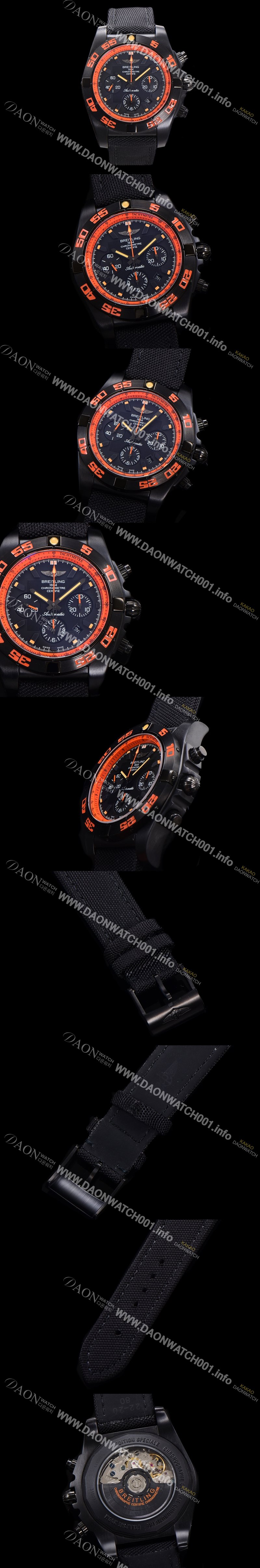 홍콩명품 [브라이틀링] 남성용 크로노맷 DLC 블랙스틸 오토매틱 ETA 7750-2 타입 44mm 나토천/가죽믹스 블랙다이얼  bre6064