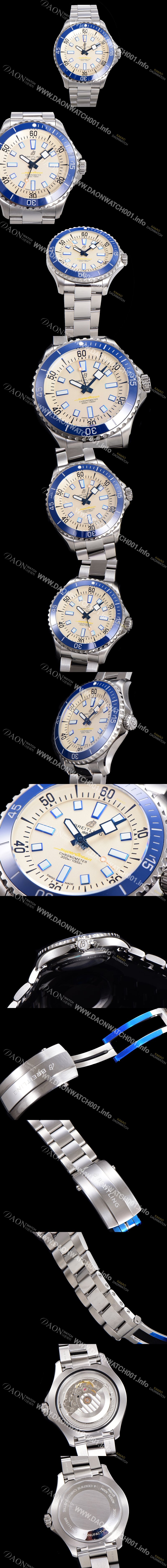 홍콩명품 [브라이틀링 뉴 다이버워치] 남성용 슈퍼오션 44mm 오토매틱 ETA2824-2 타입 크로노미터 메탈줄 세라믹베젤 아이보리 다이얼  bre44927