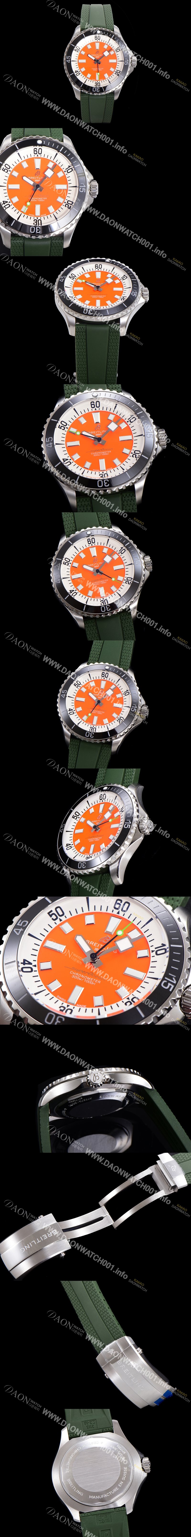 홍콩명품 [브라이틀링 뉴 다이버워치] 남성용 슈퍼오션 44mm 오토매틱 ETA2824-2 타입 크로노미터 우레탄줄 세라믹베젤 래드다이얼 bre82904