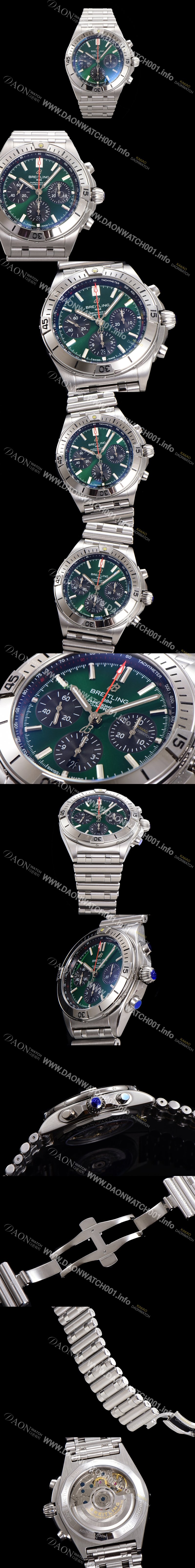 홍콩명품 [브라이틀링] 남성용 크로노맷 B01 오토매틱 ETA7750-2 타입 42mm 메탈줄 그린다이얼 bre05296