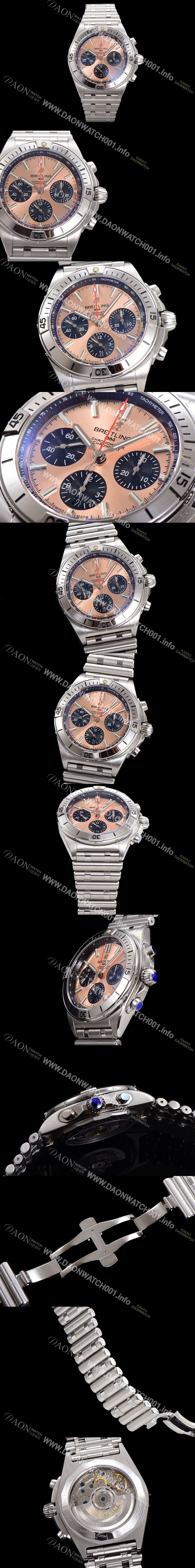 홍콩명품 [브라이틀링] 남성용 크로노맷 B01 오토매틱 ETA7750-2 타입 42mm 메탈줄 핑크다이얼 bre61734