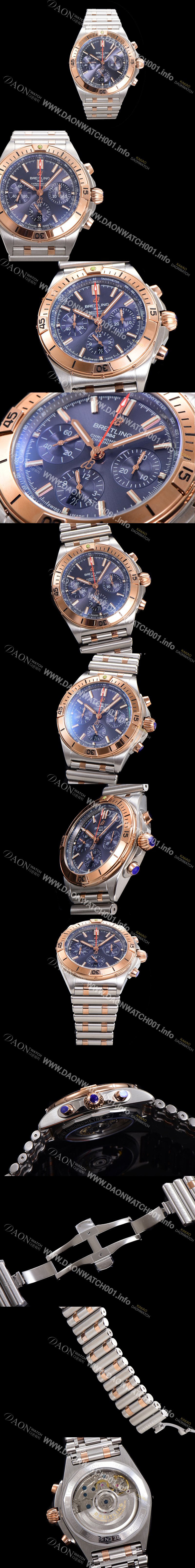 홍콩명품 [브라이틀링] 남성용 크로노맷 B01 오토매틱 ETA7750-2 타입 42mm 금장시계 메탈줄 블루 다이얼 bre32618