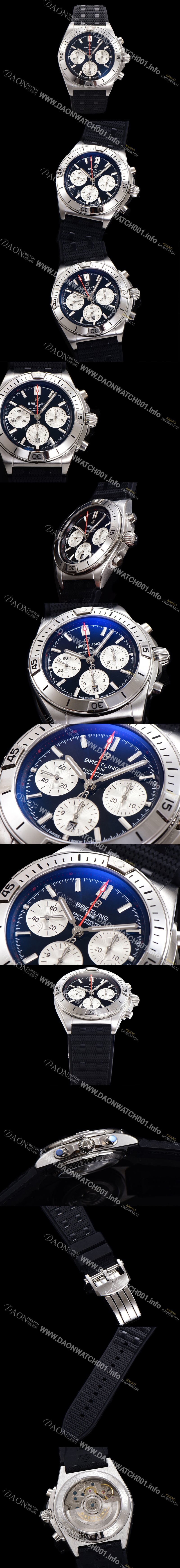 홍콩명품 [브라이틀링] 남성용 크로노맷 B01 오토매틱 ETA7750-2 타입 42mm 금장시계 우레탄줄 블랙다이얼 bre65312