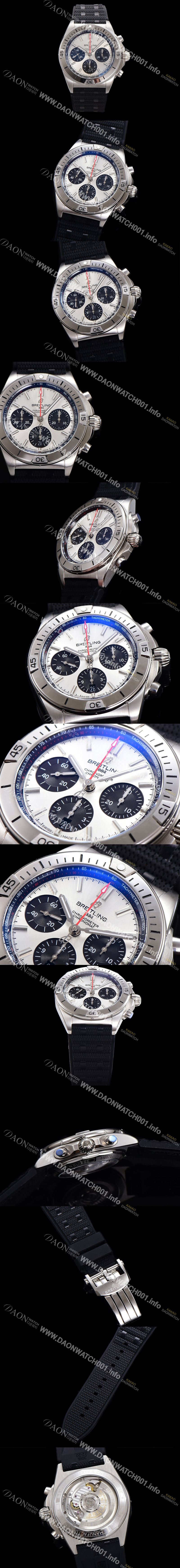 홍콩명품 [브라이틀링] 남성용 크로노맷 B01 오토매틱 ETA7750-2 타입 42mm 금장시계 우레탄줄 화이트다이얼 bre41570