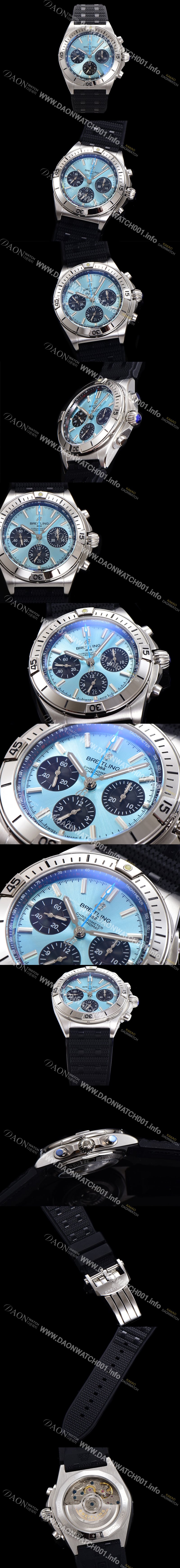 홍콩명품 [브라이틀링] 남성용 크로노맷 B01 오토매틱 ETA7750-2 타입 42mm 금장시계 우레탄줄 스카이블루다이얼 bre79236