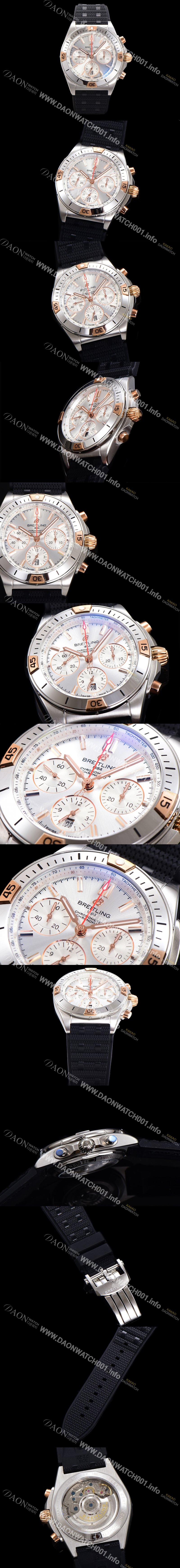 홍콩명품 [브라이틀링] 남성용 크로노맷 B01 오토매틱 ETA7750-2 타입 42mm 금장시계 우레탄줄 실버다이얼 bre45326