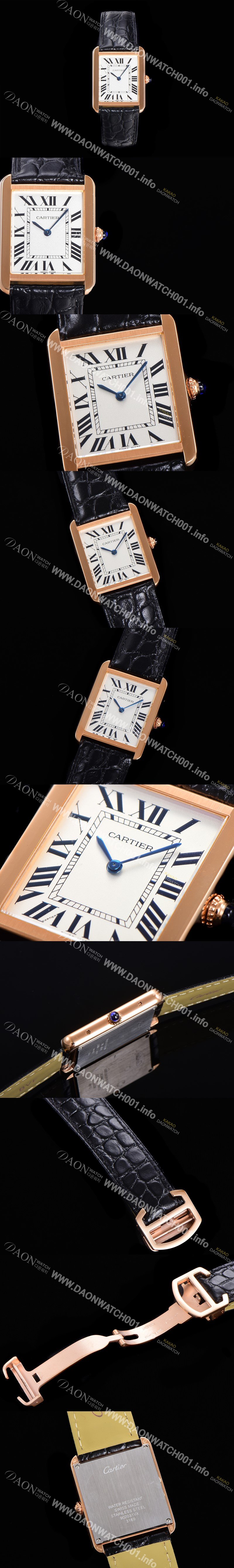 홍콩명품 [까르띠에] 남성용 신상 탱크 WSTA0028 화이트 다이얼 34.8mm 로즈골드 커플용 악어가죽 쿼츠 무브먼트 CAR01580