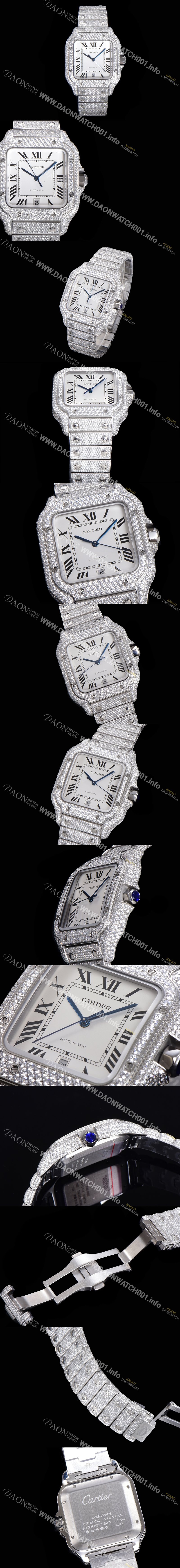 홍콩명품 [까르띠에] 남성용 산토스 쥬얼 다이아몬드 셋팅 베젤 40mm 화이트 다이얼 오토매틱 무브먼트 CAR40183