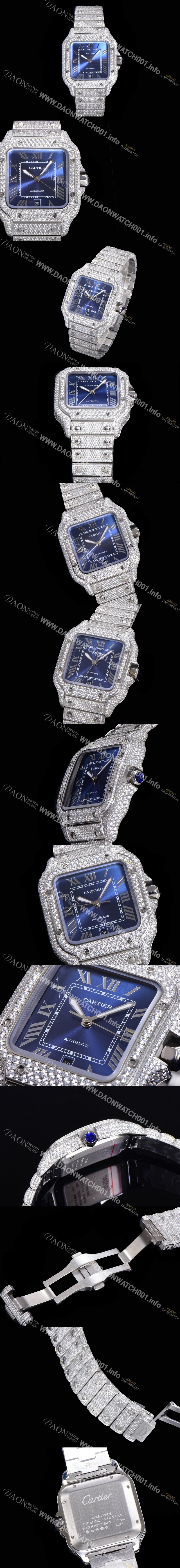 홍콩명품 [까르띠에] 남성용 산토스 쥬얼 다이아몬드 셋팅 베젤 40mm 블루다이얼 오토매틱 무브먼트 CAR40187