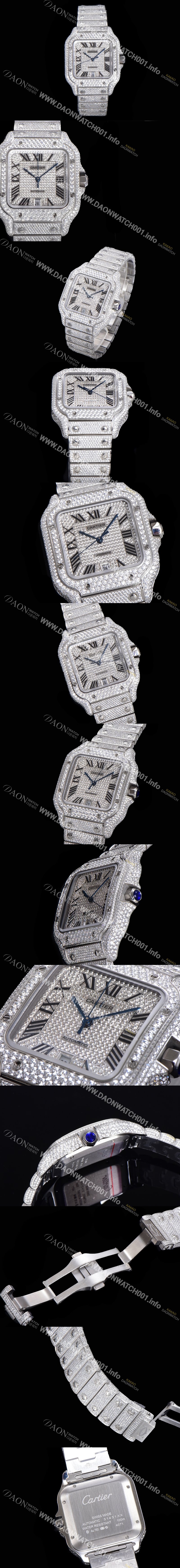 홍콩명품 [까르띠에] 남성용 산토스 쥬얼 다이아몬드 셋팅 베젤 40mm 큐빅/보석 다이얼 오토매틱 무브먼트 CAR40192