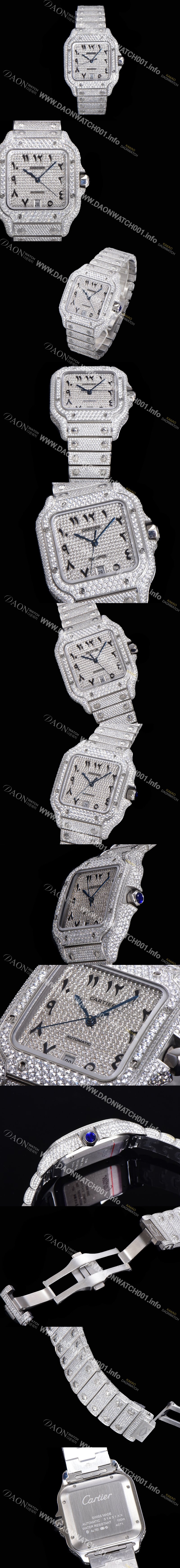 홍콩명품 [까르띠에] 남성용 산토스 쥬얼 다이아몬드 셋팅 베젤 40mm 큐빅/보석 다이얼 오토매틱 무브먼트 CAR40195