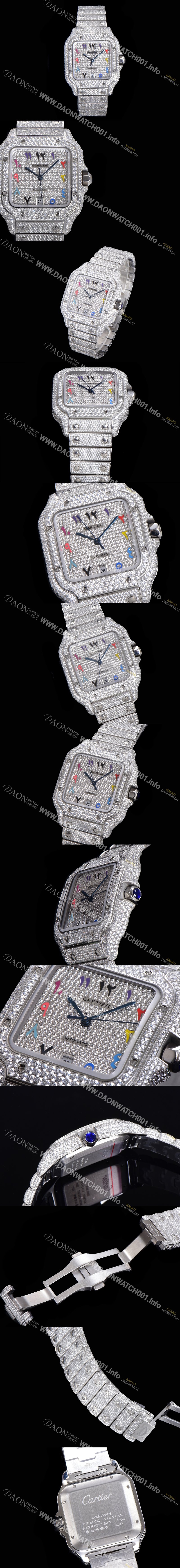 홍콩명품 [까르띠에] 남성용 산토스 쥬얼 다이아몬드 셋팅 베젤 40mm 큐빅/보석 다이얼 오토매틱 무브먼트 CAR40199