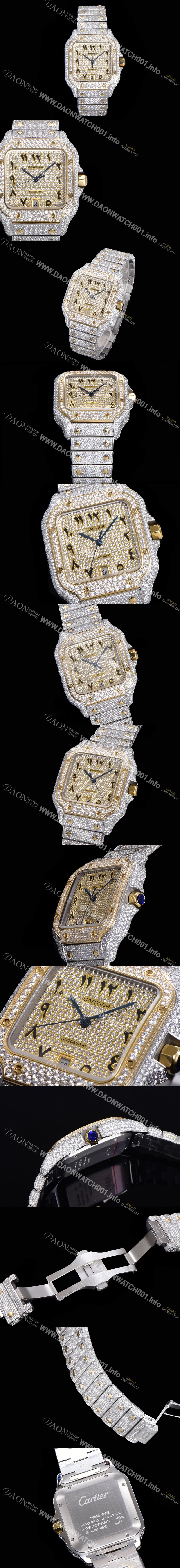 홍콩명품 [까르띠에] 남성용 산토스 쥬얼 다이아몬드 셋팅 베젤 40mm 큐빅/보석 다이얼 오토매틱 무브먼트 CAR40206