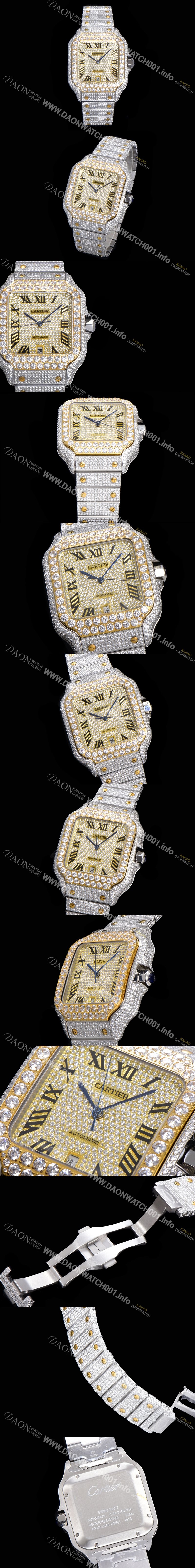 홍콩명품 [까르띠에] 남성용 산토스 쥬얼 다이아몬드 셋팅 베젤 40mm 큐빅/보석 다이얼 오토매틱 무브먼트 CAR40437