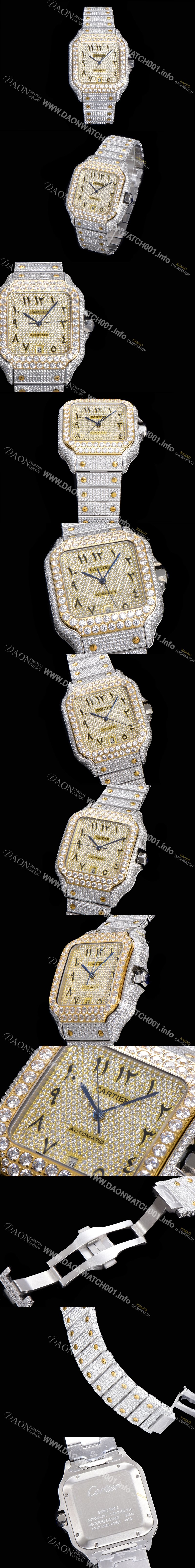 홍콩명품 [까르띠에] 남성용 산토스 쥬얼 다이아몬드 셋팅 베젤 40mm 큐빅/보석 다이얼 오토매틱 무브먼트 CAR40439