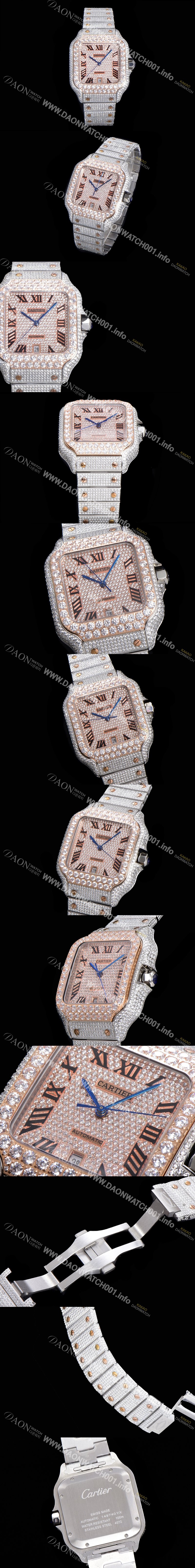 홍콩명품 [까르띠에] 남성용 산토스 쥬얼 다이아몬드 셋팅 베젤 40mm 큐빅/보석 다이얼 오토매틱 무브먼트 CAR40442