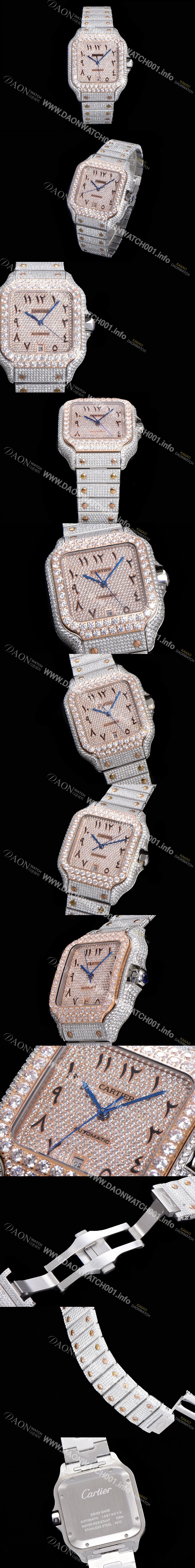 홍콩명품 [까르띠에] 남성용 산토스 쥬얼 다이아몬드 셋팅 베젤 40mm 큐빅/보석 다이얼 오토매틱 무브먼트 CAR40444