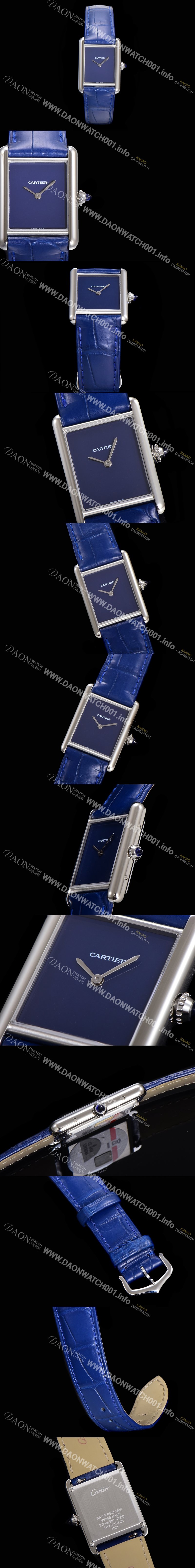홍콩명품 [까르띠에] 여성용 탱크 머스트 WSTA0054 로마 인덱스 33.7mm 블루 다이얼 악어가죽줄 쿼츠 무브먼트 CAR00576