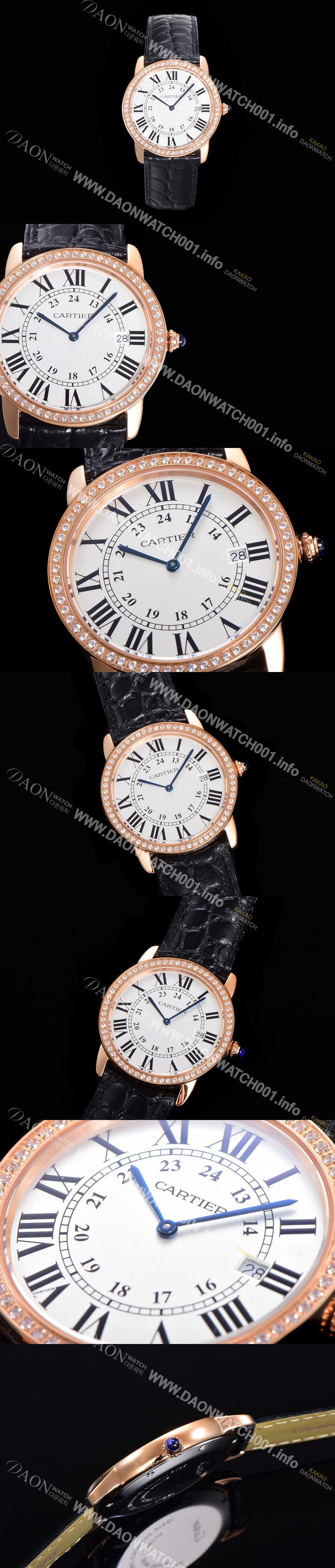 홍콩명품 [까르띠에] 남여공용 롱드 더 솔로 WR000651  쿼츠 므브먼트 36미리 로즈골드 큐빅베젤 악어가죽줄 화이트다이얼 CAR11560